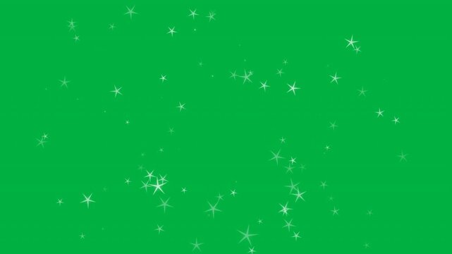 Seamless looping animation of glowing 5-pointed long-spike optical flare stars bursting widely. Particles twinkle and sparkle immediately from the start to create a 'bling-bling' effect before shrinki