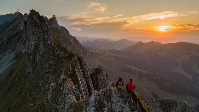 Breathtaking sunset view from Schafler Ridge in Appenzell Switzerland