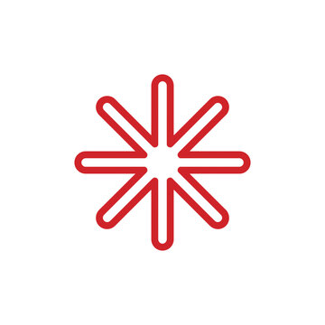 Minimalist Red Eight Pointed Star Spark and Asterisk Icon Symbol