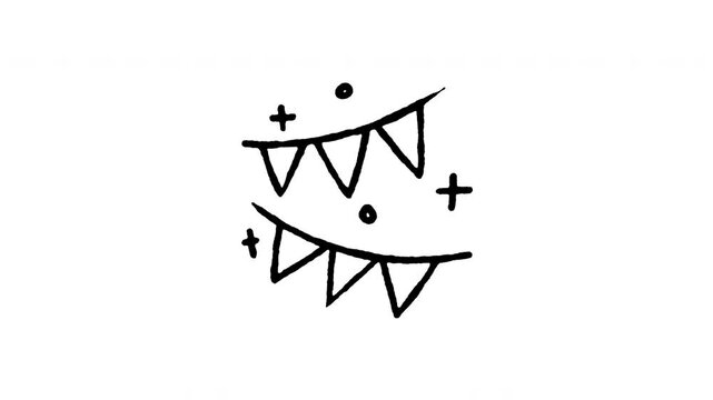 Animated doodle icon of party bunting flag garland for festive decoration.