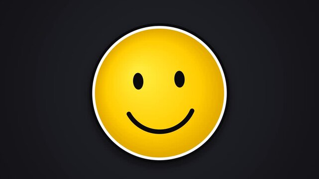 Bright yellow smiley face icon on dark background, expressing happiness and, positive emotion concept, happy face