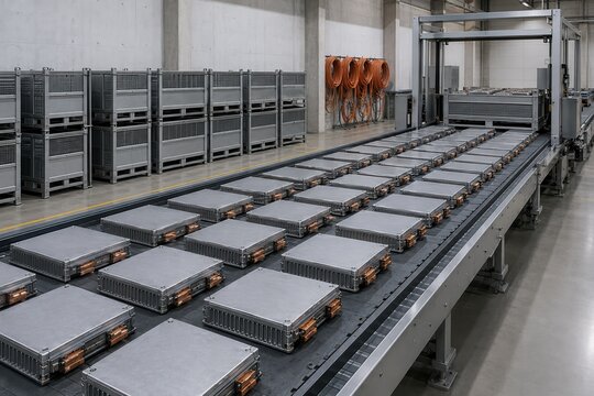 Battery modules being sorted on a recycling line