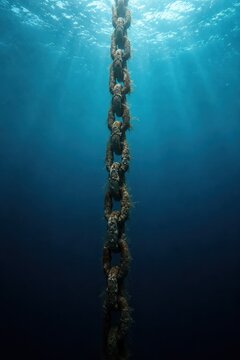 Anchor chain disappearing into clear water