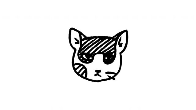 Animated doodle icon of a bicolor tuxedo cat face with a white patch on the nose.