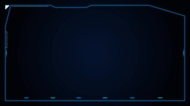 Futuristic hud cyberpunk interface screen overlay with blue neon glowing tech borders and sci-fi technology