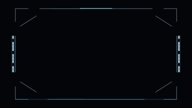 Futuristic hud sci-fi tech ui overlay frame with animated borders and target reticle for digital interfaces