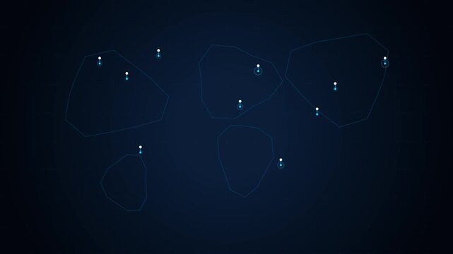 Futuristic hud map with glowing nodes and digital data transfer animation for tech presentations technology