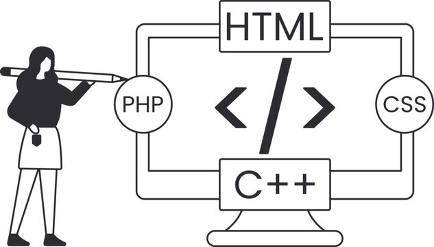 Web development team programming concept with software developers coding. People working on computer with HTML CSS PHP. Technology innovation and creative idea.