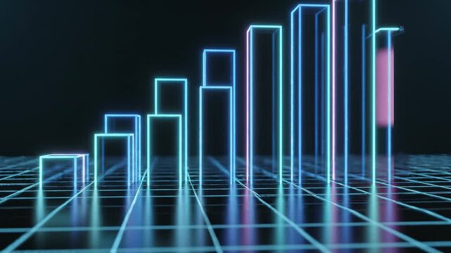 上昇と下降を繰り返す発光する3D棒グラフ