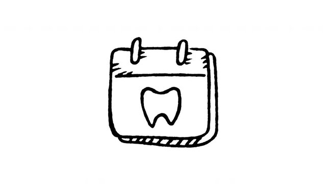 Animated doodle icon of a calendar page marked with a tooth for dental appointment reminder.