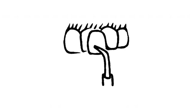 Animated doodle icon of a porcelain dental veneer shell fitting over a tooth.