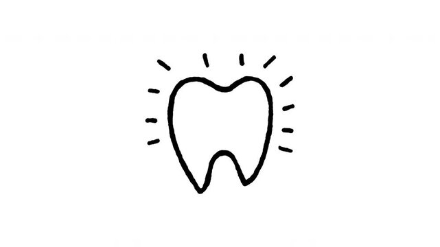 Animated doodle icon of a radiant glowing tooth sending out bright energy rays.