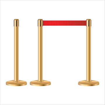 Gold Stanchion Queue Barrier with Retractable Belt Vector Illustration