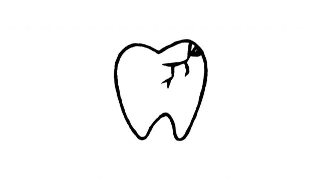 Animated doodle icon of a cracked damaged tooth in need of dental restoration.