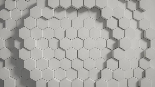 Abstract white 3D hexagons rippling in dynamic wave motion