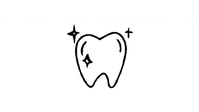 Animated doodle icon of a shiny clean tooth with glinting sparkles.