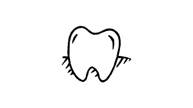 Animated doodle icon of a strong healthy white tooth with a happy expression.