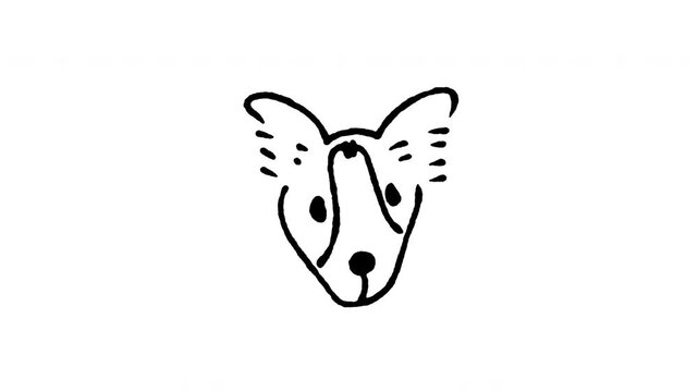 Animated doodle icon of an Australian Shepherd dog face with floppy ears.