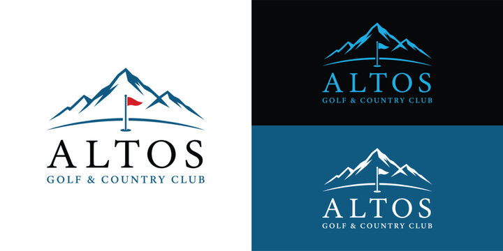 A refined golf course emblem that combines majestic mountain peaks, a flag, and sweeping fairway lines, capturing the scenic Lutsen setting with a classic, upscale country club feel.