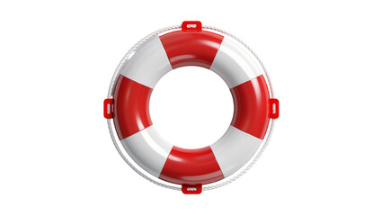 Red and white life preserver ring with rope, isolated on transparent background © Sorin