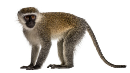 Green monkey with grey fur and black face, isolated on transparent background © Aliona