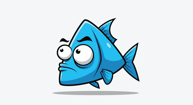 Funny blue fish cartoon character with expressive eyes 1.