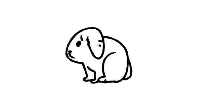 Animated doodle icon of a cute rabbit with floppy droopy lop ears.