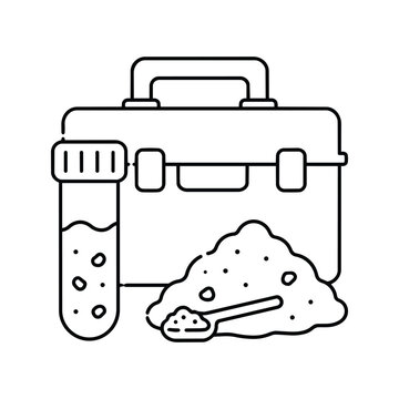 Soil test kit icon with soil sample tube for laboratory analysis black and white vector