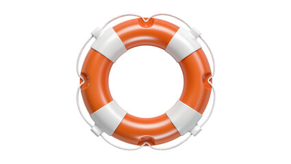 Orange and white life preserver ring with rope, isolated on transparent background © Aliona