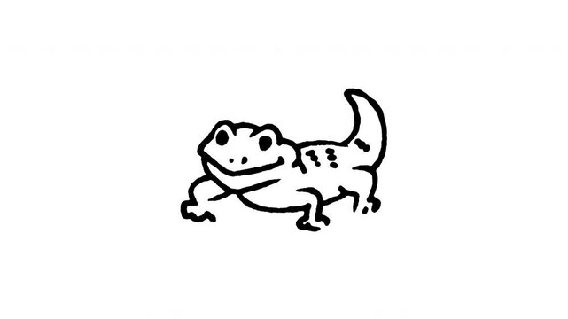 Animated doodle icon of a spotted leopard gecko reptile standing.