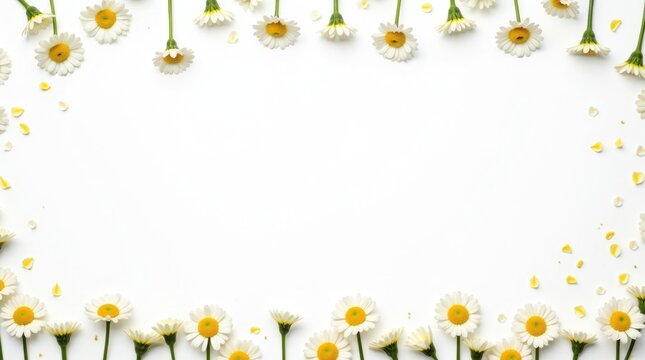 Borde primaveral compuesto &iacute;ntegramente por flores de margarita frescas y tallos verdes y esbeltos, dispuestos de forma desenfadada a lo largo de los bordes superior e inferior