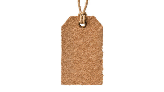 Brown textured paper tag with metal eyelet and twine, isolated on transparent background