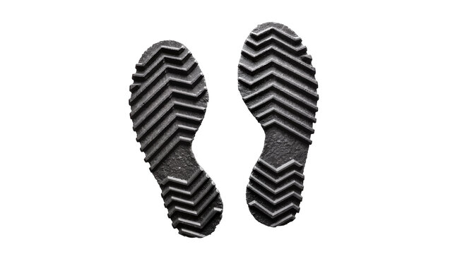 Two dark grey rubber boot soles with chevron tread pattern, isolated on transparent background