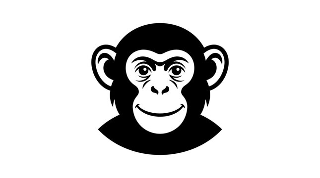 Black and white monkey face minimalist logo icon.