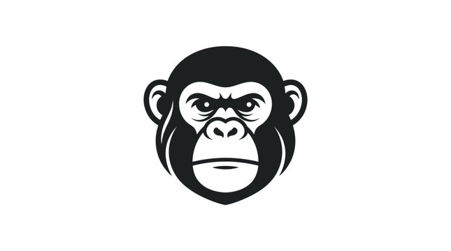 Black chimpanzee head ape face icon.