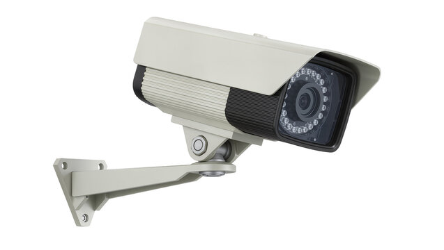Outdoor security camera with IR LEDs and adjustable bracket, isolated on transparent background