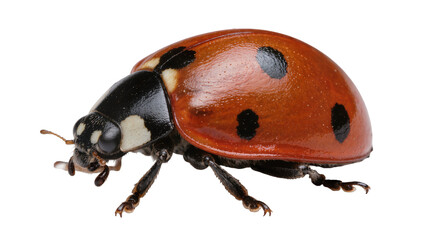 Fototapeta premium Red ladybug with black spots, isolated on transparent background