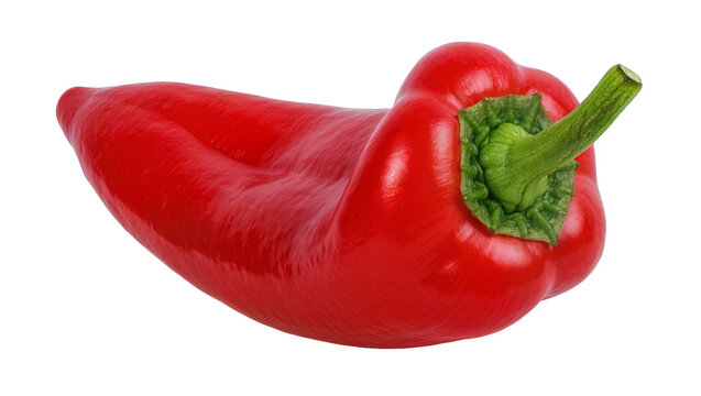 Bright red bell pepper with green stem, isolated on transparent background