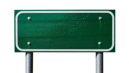 Blank green highway road sign with white border, isolated on transparent background © Luca
