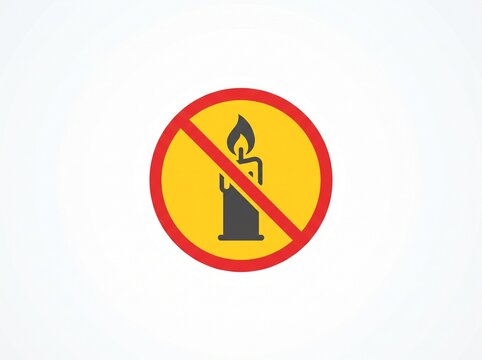 No candle fire warning sign icon on a yellow background
