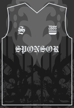 Stealth dark grey camo pattern sports jersey mockup template for esports gaming team uniform