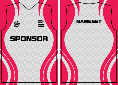White and neon pink athletic soccer kit layout showing front and back jersey uniform mockup