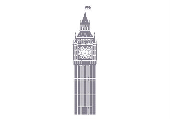 Fototapeta premium Abstract Geometric Big Ben Vector Design Modern Striped London Landmark Illustration on Clean White Background Minimalist Architectural Landmark Art Print.
