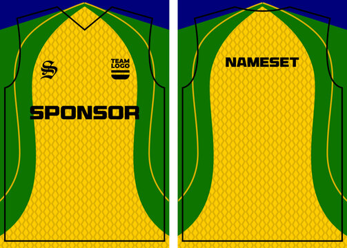 Yellow and green athletic soccer uniform mockup kit displaying front and back jersey design