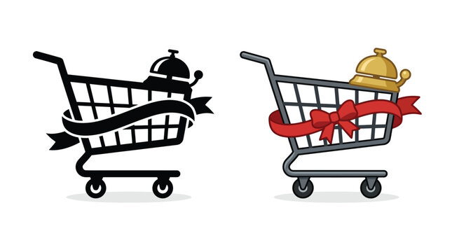 Shopping cart with silver bell presented in black and color variations