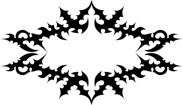 Black spiky cyber sigilism tribal frame vector element for Y2K streetwear clothing design
