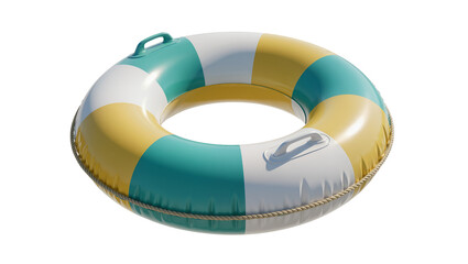 Striped inflatable lifebuoy with rope trim, isolated on transparent background © Luca