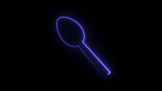 A glowing blue neon spoon silhouette against a dark background.  