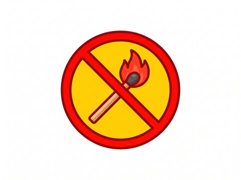 No fire allowed sign with a burning matchstick icon on a yellow background