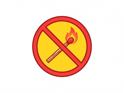 No fire or matches allowed warning sign icon on a yellow background